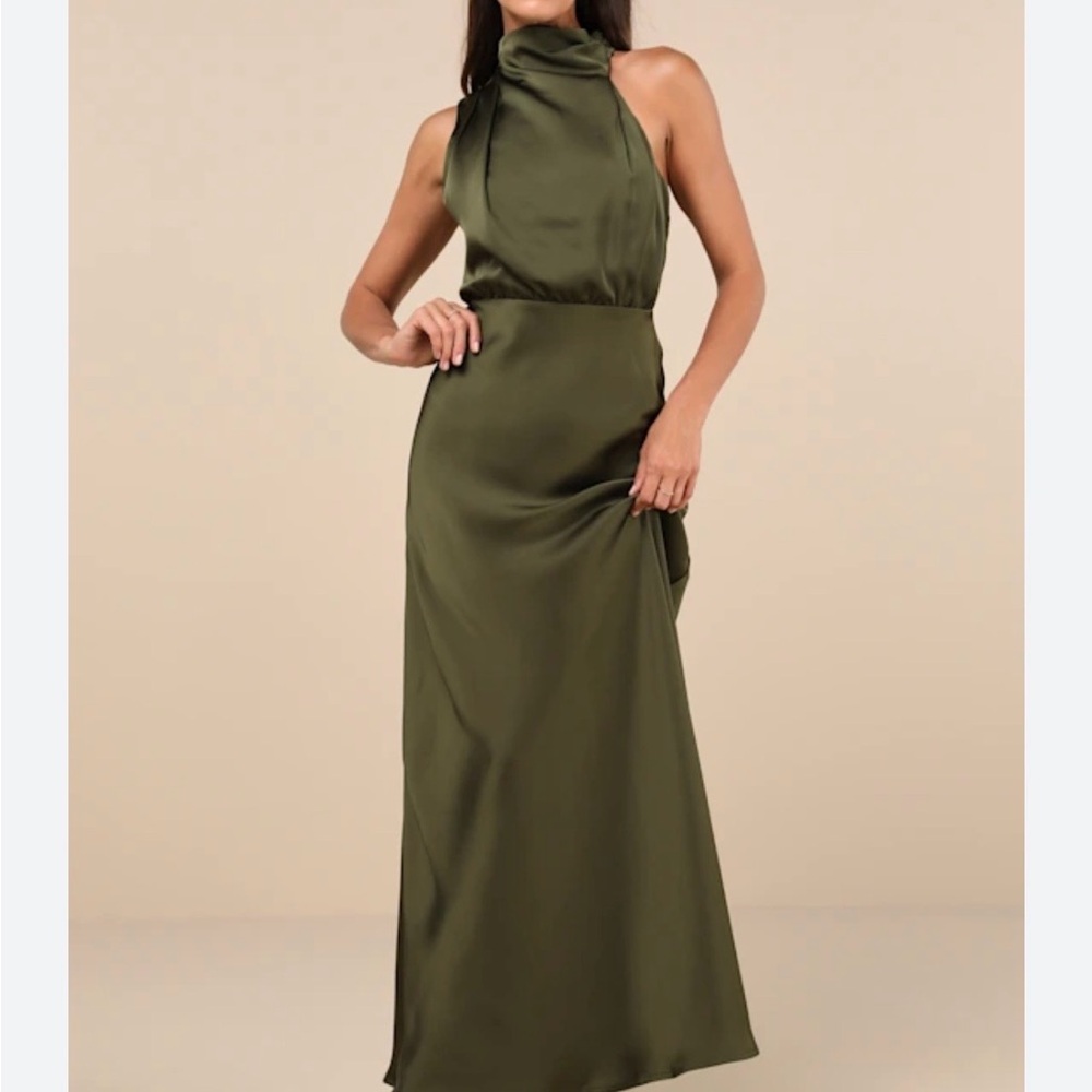Lulu's Chic Olive Halter Maxi Dress